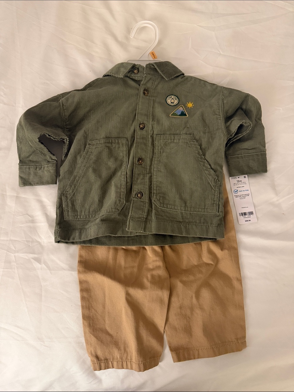 Baby Green Corduroy Jacket & Tan Pants Set
